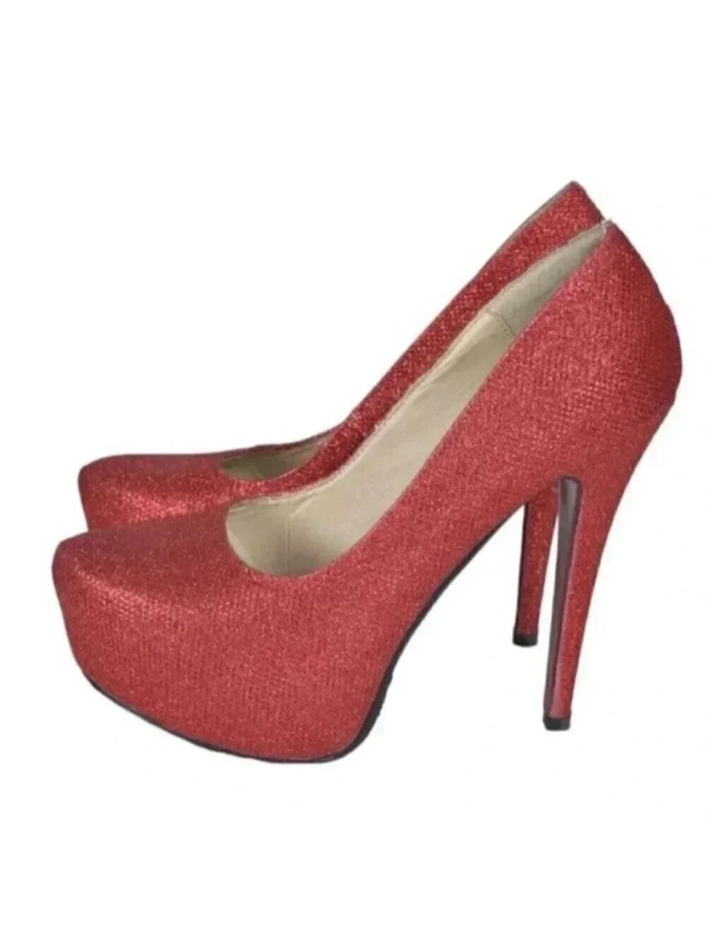 Brida Red Glitter Platform  Heels Stilettos Glitter Closed Toe Size 39 - Picture 8 of 12